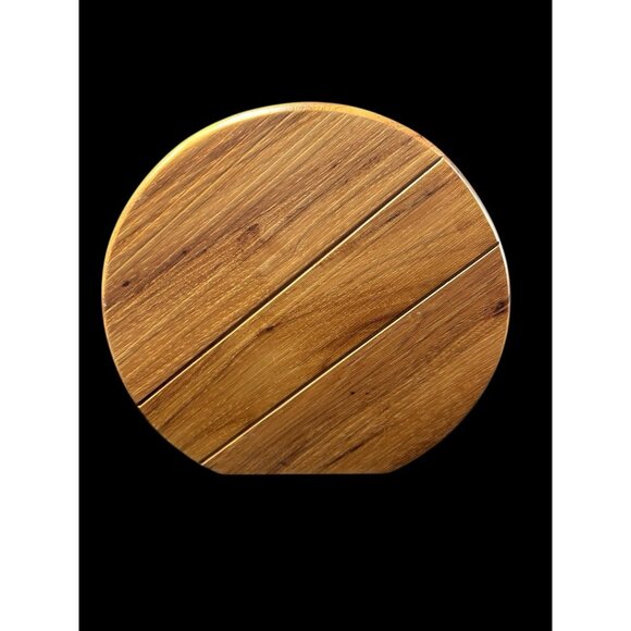 Bud Vase Flat Circle Hardwood Oak Butcher-block 1970s Large 8" Diameter MCM - Picture 1 of 9